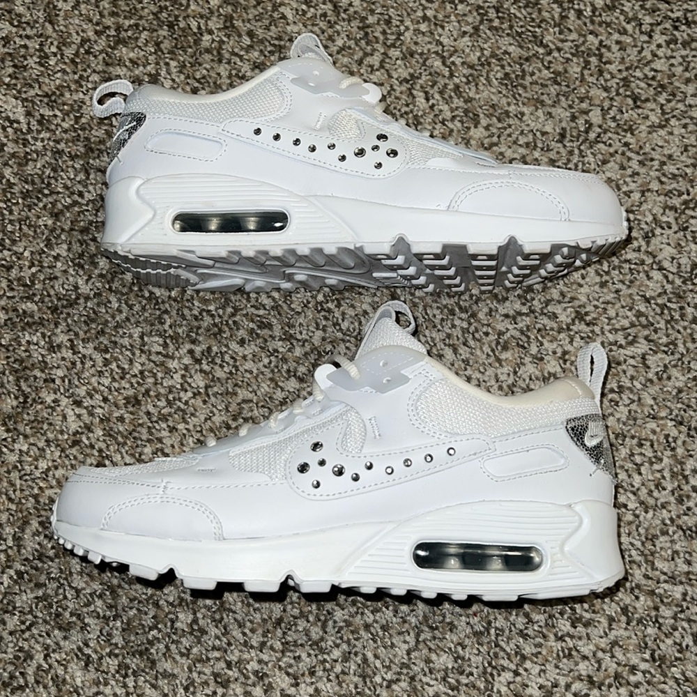 Nike Air Max Unique White & Silver Sneakers with Rhinestone Accents